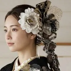 豪華】ディップアート 髪飾り 成人式卒業式 白 黒 ゴールド グレー