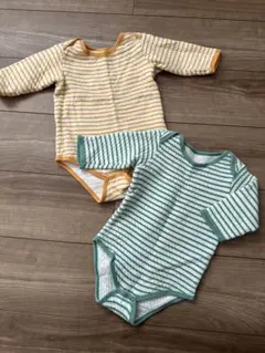 ベビー肌着 90センチ　2点セット ストライプ　キルト加工　ボディースーツ