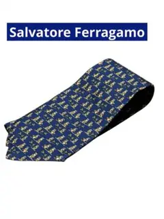 【Salvatore Ferragamo】ネイビー フクロウ柄 ネクタイ