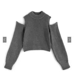 GRL 袖2Wayショルダーオープンニットトップス　チャコール