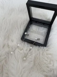 パール付きシルバーのロングピアス