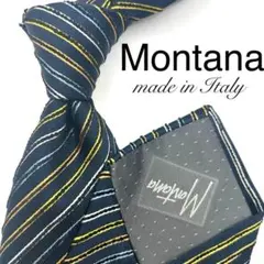 【極美品】Montana ネクタイ ストライプ ネイビー 紺 黄 白のサムネイル