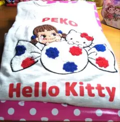 ぺこちゃん&ハローキティちゃんのコラボミルキートレーナー　サガラ織り刺繍