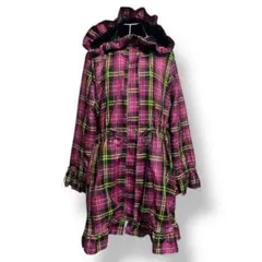 ピンク タータンチェック ワンピース パーカー Y2K 平成 00s パンク