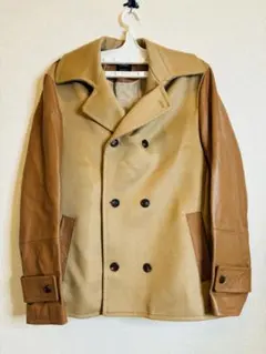 エンメティ コート メンズ カシミア混ウール レザー ピーコート クリーニング済 エンメティ コート メンズ ラムスキン メリノムートン 8B Pコート