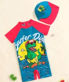 男の子赤ちゃん 漫画グラフィック ロンパース　水着 スイミングキャップ付き