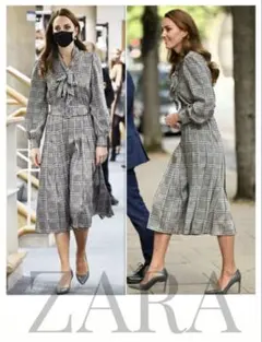 【美品】ZARA キャサリン妃　ZARA 千鳥格子　グレンチェック　ワンピース キャサリン妃【ZARAワンピースで卒入学コーデ】きちんと感と春