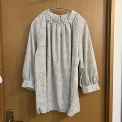 ドット柄 パールネック ブラウス ホワイト