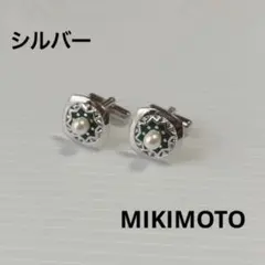 ミキモト　ヴィンテージ　パール装飾 カフリンクス グリーン×シルバーカラー