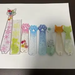 猫と花のレジンしおりセット　レジン　ハンドメイド　手作り　自由研究