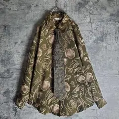 【ネクタイシャツ】古着 総柄 花柄 ペイズリー バイカラー 緑 グレー レトロ