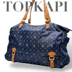 美品 トプカピ☆総柄 ボストンバッグ ショルダーバッグ ナイロン レザー 紺