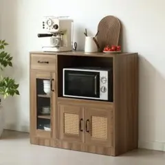 キッチンカウンター 食器棚 キャビネット レンジ台 幅88cm ブラウン