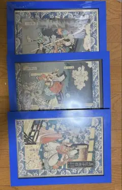 浮世絵 三枚続 役者絵 明治時代 額装 骨董 アンティーク 木版画 Yahoo!オークション - 歌川国芳 浮世絵 木版画 大判錦絵三枚続