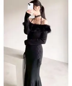 RESEXXYフェイクファーリムニットワンピース