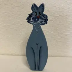 木製猫の置物 青色