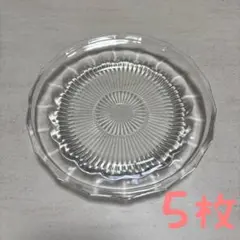 【5枚セット】ガラス プレート 中皿 放射状デザイン デザート皿 レトロ 涼しげ