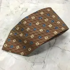 エルメネジルド・ゼニア　ネクタイ　茶色　水色　白　幾何学模様　シルク【n1310