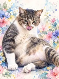 【2Lサイズ】キジトラ猫 水彩画風 ポストカード