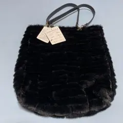 ファー ブラック トートバッグ約縦30cm×横31cm×マチ8cm新品