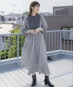 サニーレーベル　MIXプリントコットンヨークワンピース