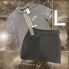 新品✨アディダスゴルフ　上下　半袖シームレスシャツ　撥水スカート グレー黒　Ｌ