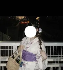 bonheur saisons 浴衣 帯セット 夜涼 白 紫のサムネイル