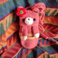 紐付きくまの巾着ポーチ　あみぐるみ　ハンドメイド
