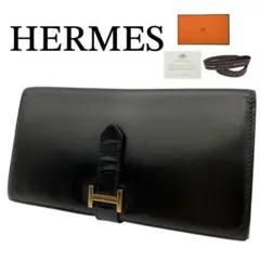 極美品 HERMES エルメス ベアン スフレ 二つ折り 長財布 ブラック