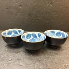 A-⑧◇【美濃焼 雅東窯】陶彩 天目山茶花 湯呑 煎茶碗 3客セット 金彩
