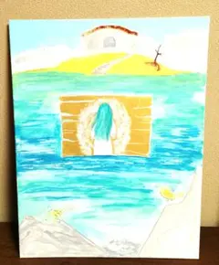 海　絵　手描き　 水彩画　超個性的独特 物語秘めた絶望から〜未来へ行くには？