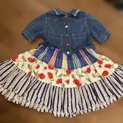 キッズ　ワンピース　デニム花柄半袖　90〜100センチくらい