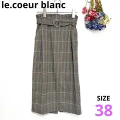 ルクールブラン】チェック柄タイトスカート スリット ベルテッド ハイウエスト美品