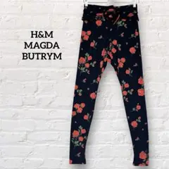 H&M MAGDA BUTRYM 花柄レギンス S ブラック ローズ ストレッチのサムネイル