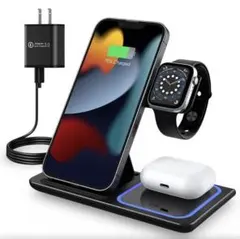 ワイヤレス充電器 急速充電　3 in 1 充電スタンド 折り畳み式