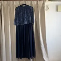 ダークブルー レースケープ付きドレス中古品