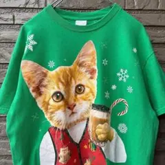 US古着 アニマルTシャツ 猫モチーフ ユニークデザイン M相当