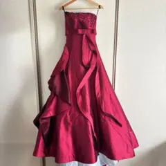 カラードレス 赤 ビジュー装飾 演奏会 発表会 リボン　ウエディング　7号S・M