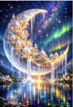 ダイヤモンドアート　月夜　夜景　オーロラ　お城　キット　ビーズアート　神秘　幻想