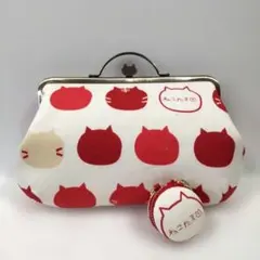 大きいがま口ポーチ（ぽってり型）　ねこたまコラボ　お揃いのマカロンポーチ付き