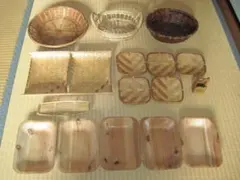 各種木製籠・皿・爪楊枝入れ・おしぼり置き　17個セット