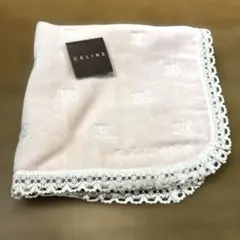 新品❗️未使用❗️CELINE ピンク ハンカチ　縁レース　トリオンフ　マダム柄