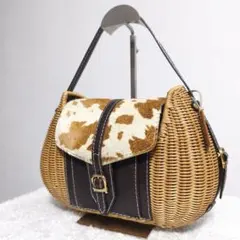 CACHELLIE カゴバッグ ハンドバッグ ラタン 藤 ハラコ レザーのサムネイル