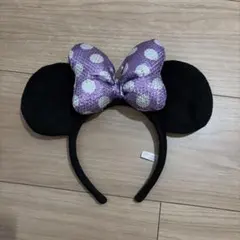 ディズニー ミニー　カチューシャ　パープル　ドット　カチューシャ　スパンコール