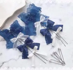 No.94 ヘアメリボン/リボンセット 青×白