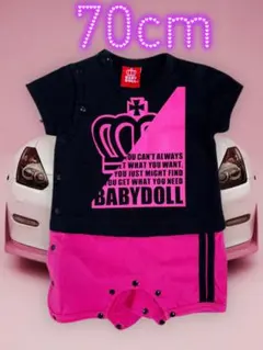 BABYDOLL ロンパース 70 美品 黒 ピンク 毛玉なし 女の子