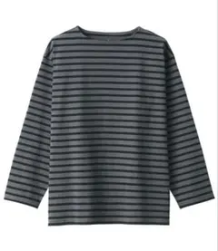 無印良品 洗いざらし太番手ボートネック九分袖Ｔシャツ紳士Ｌ・ボーダーのサムネイル