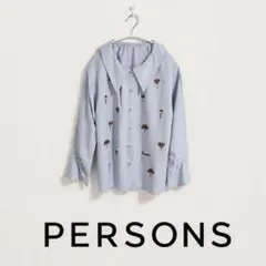 美品 PERSONS パーソンズ 刺繍 ビッグカラー フレア袖 シャツ ブラウスのサムネイル