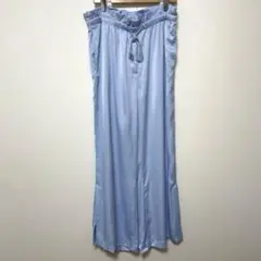 【未使用 タグ付】H&M ワイドパンツ L ライトブルー ウエストゴム スリット