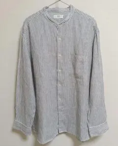 UNIQLO プレミアムリネンスタンドカラーシャツ(長袖) XL　ストライプ